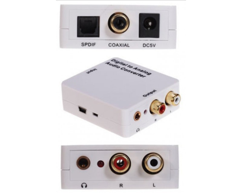 Optical SPDIF/Coaxial Digital to RCA L/R Analog Audio Converter w/ Headphone Out
